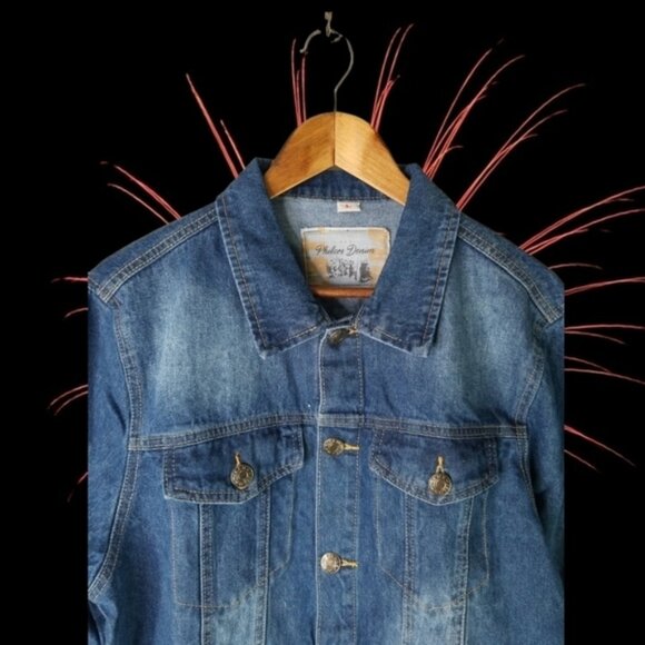 Philcos Denim Men's Jacket Size L Medium Wash Trucker Western - Picture 2 of 6